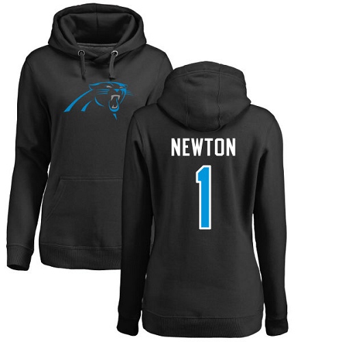 Carolina Panthers Black Women Cam Newton Name and Number Logo NFL Football #1 Pullover Hoodie Sweatshirts->women nfl jersey->Women Jersey